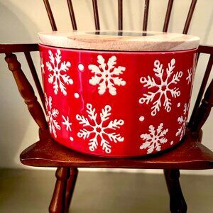 LG RED BERRY CURRANT 3 WICK CANDLE~HOLIDAY DESIGN~REUSEABLE CERAMIC GLASS BOWL